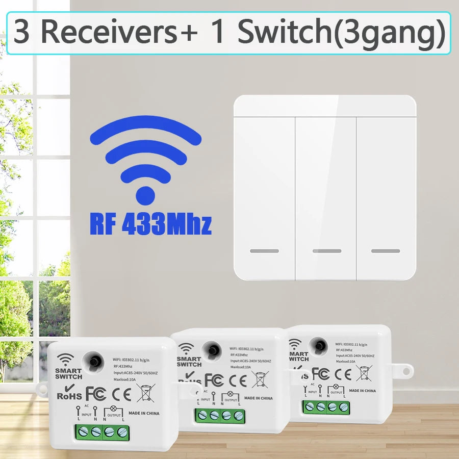 433MHz Wireless Wall Switch 1/2/3 Gang + RF Remote 110V/220V Wireless RF Wall Switch Oasis Select 3 Receiver 1 Switch