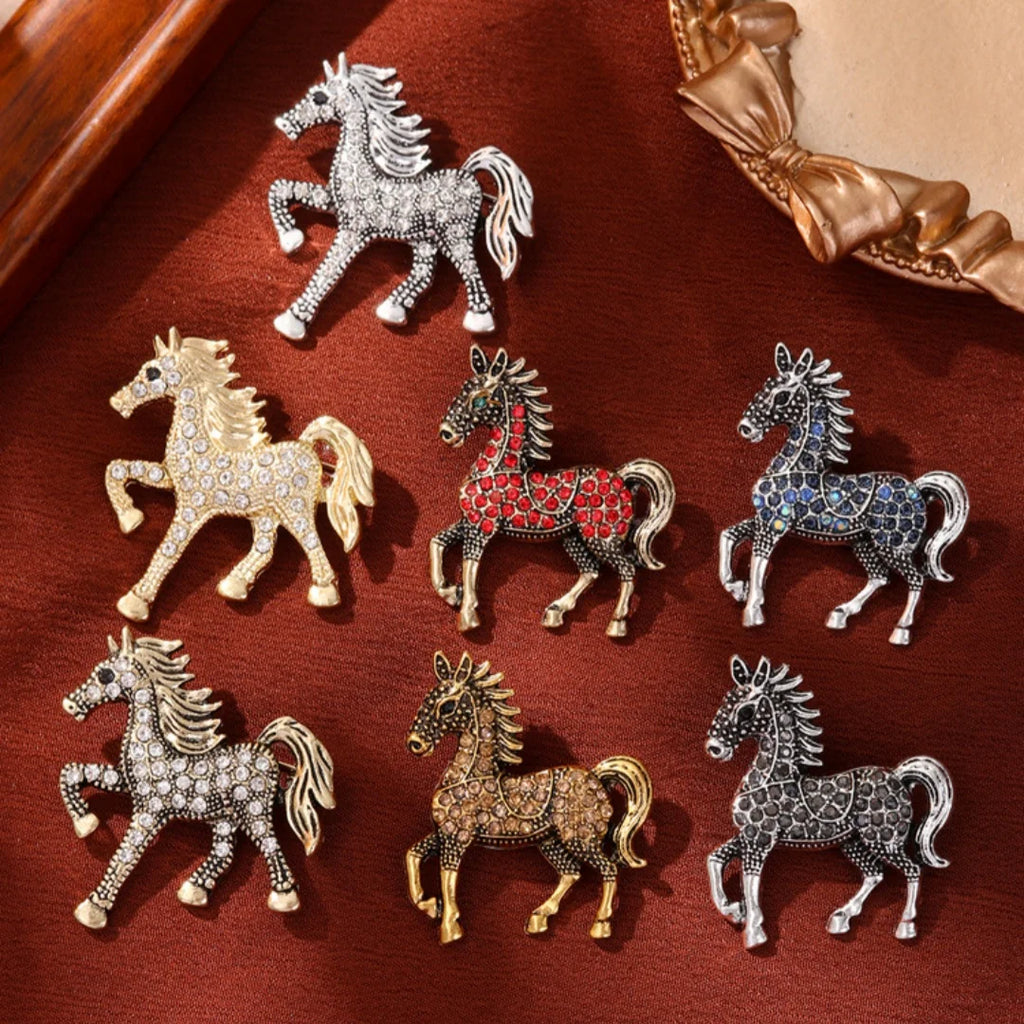 Fashion Rhinestone Horse Brooch for Women Men Zodiac Animal Brooches Lapel Pins Party New Year Jewelry Clothes Accessories Oasis Select