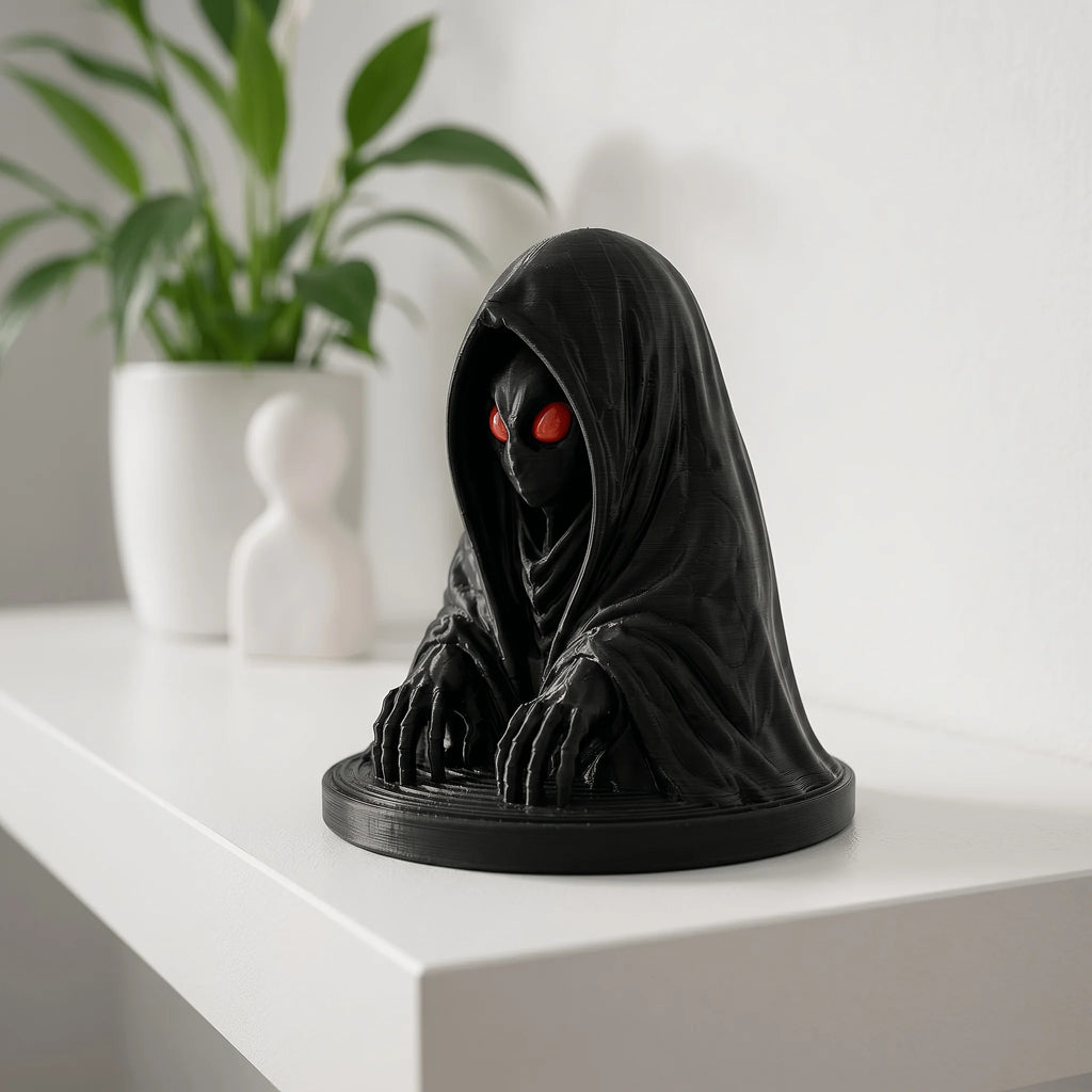 Gothic Mysterious Hooded Reaper Figurine 3D Printed Red Eye Black Robe Statue Desktop Ornament Decor for Game Room Desktop Gifts Oasis Select