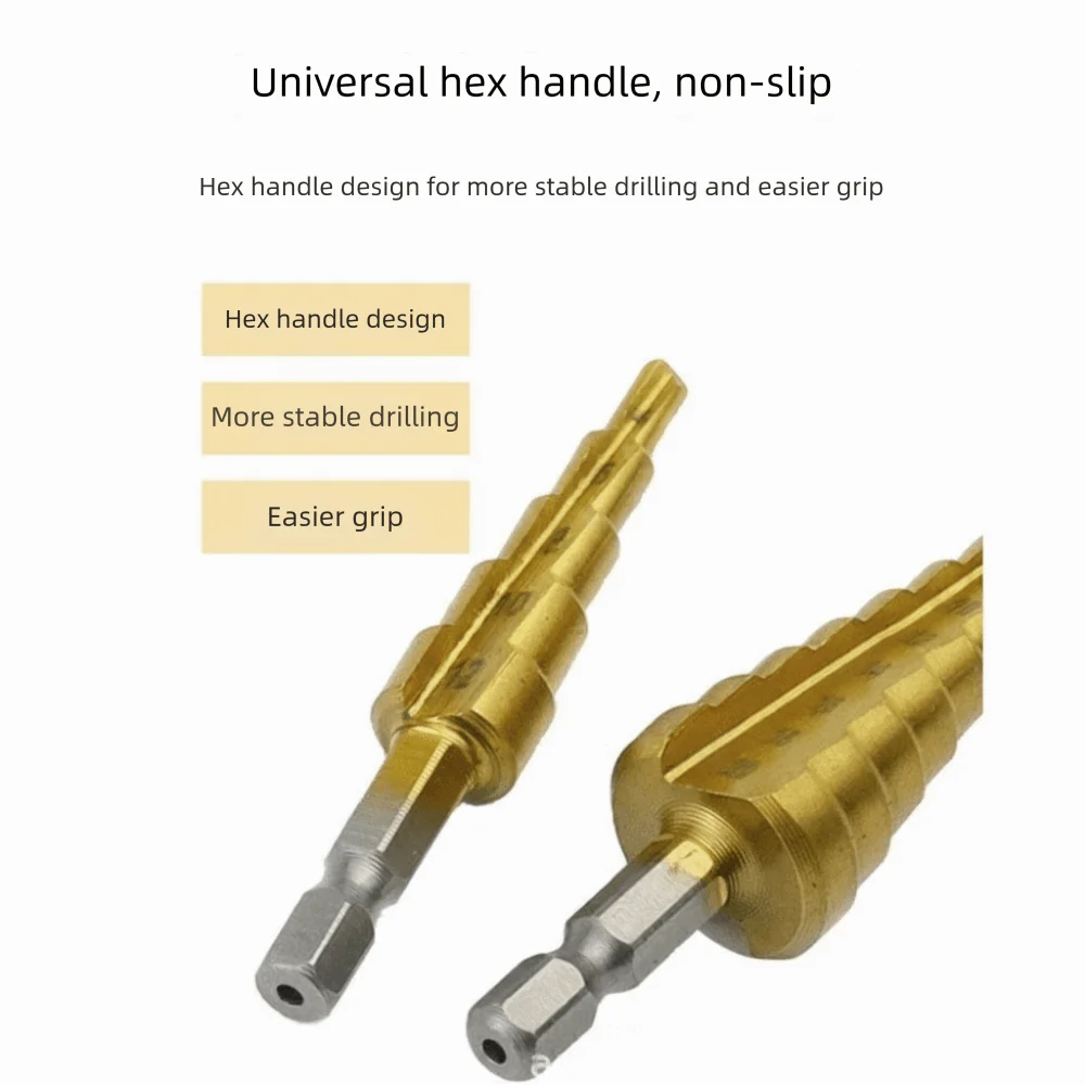 3-Piece HSS Titanium Step Drill Bit Set – Multiple Hole Sizes