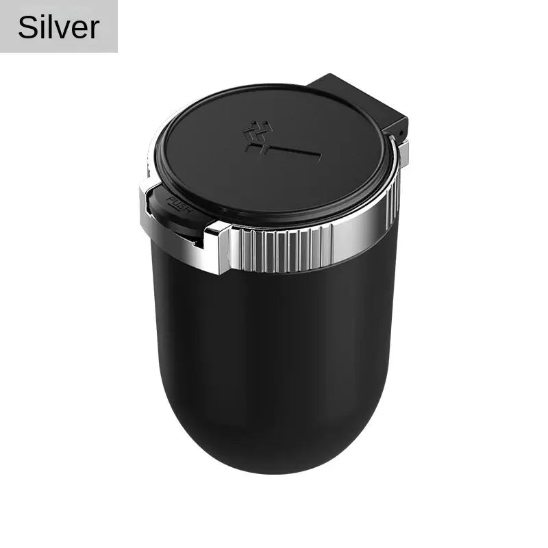Car Ashtray Creative Personality Car Ashtray with Lid LED Light Dual Use in Car and Home Ashtray Oasis Select Silver