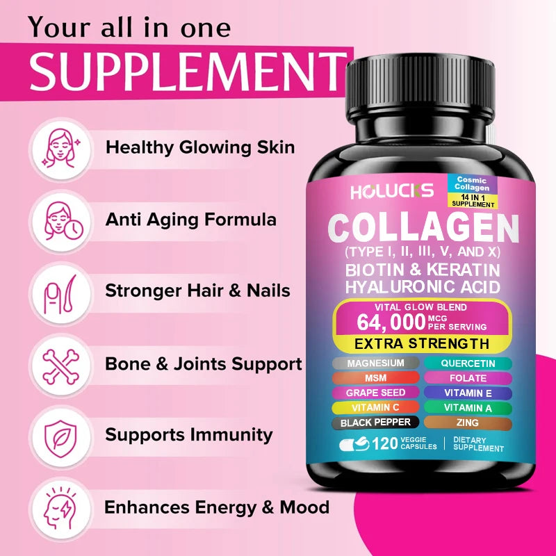 High Strength Collagen Complex, with Biotin, Hyaluronic Acid, Antioxidant, for Firm Skin, Strong Joints, Bone, Hair and Nails Oasis Select
