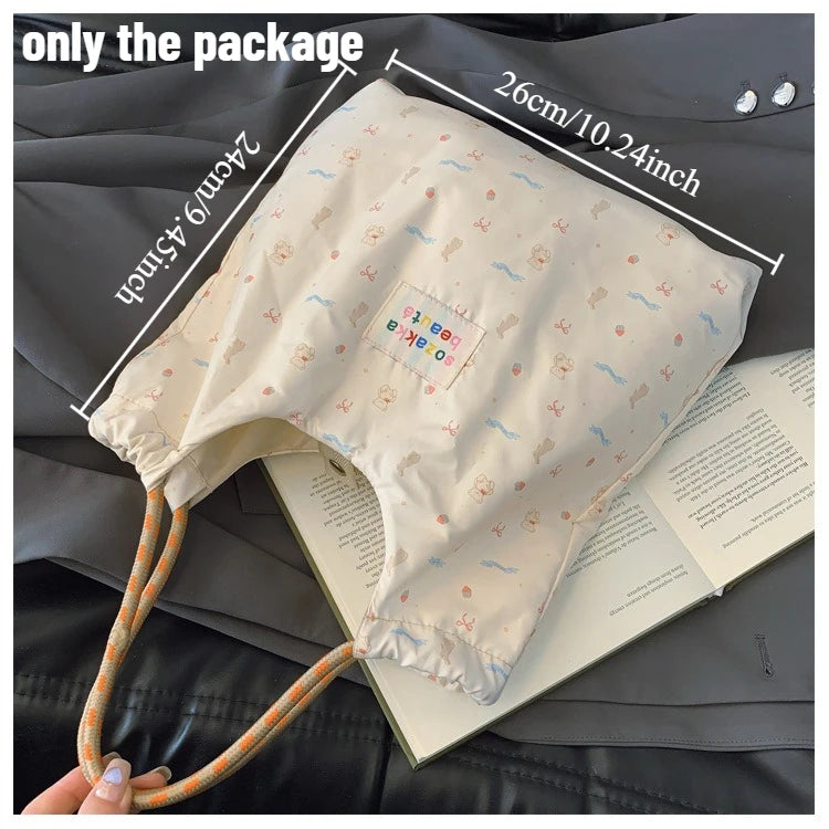 Cartoon Rabbit Print Canvas Tote Bag Portable Foldable Grocery Bag Lightweight Handbag for Women Daily Use & Travel Oasis Select Off-white