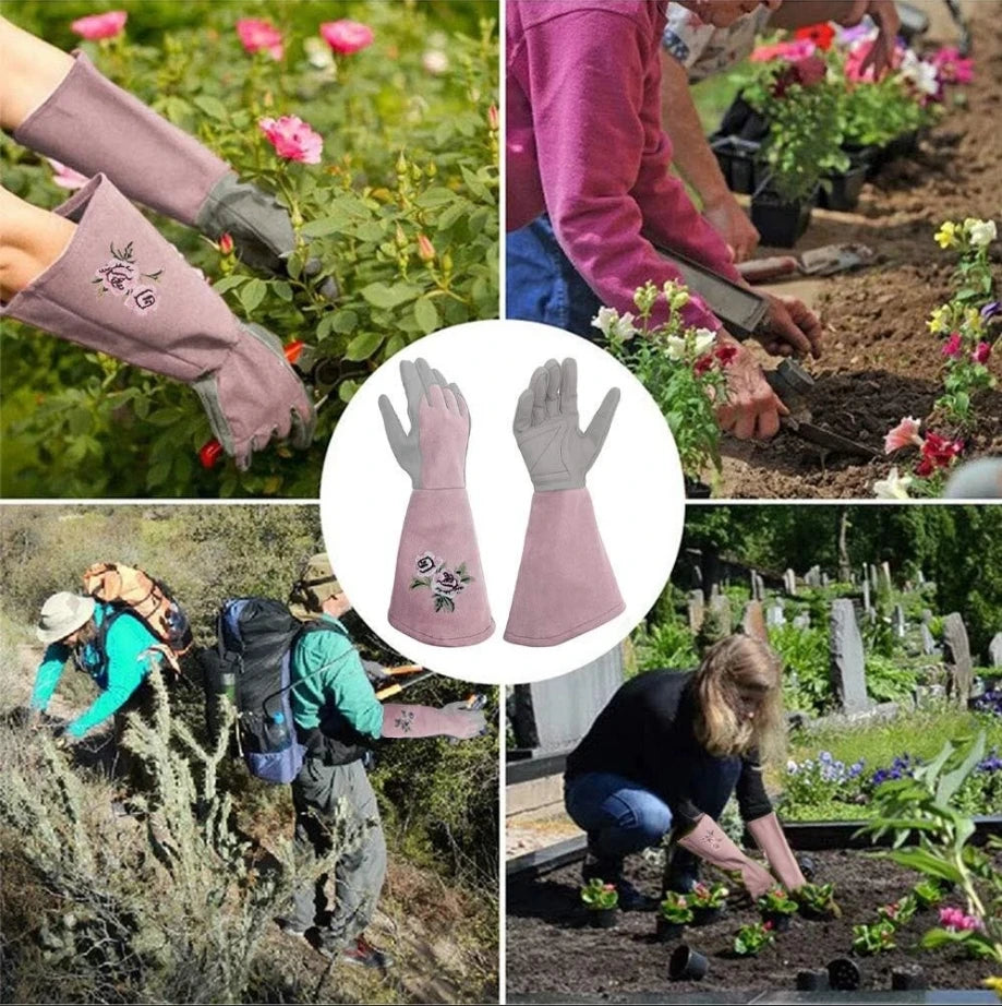 Women Gardening Glove Thorn Proof, Pink Extra Long Oxford Cloth AU Pink Gloves Oasis Select