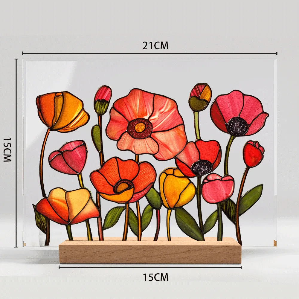 Acrylic Flower Pattern Table Room Desk Imitation Glass Texture Acrylic Desktop Decoration Holiday Gift Desk Decoration Oasis Select BTU431