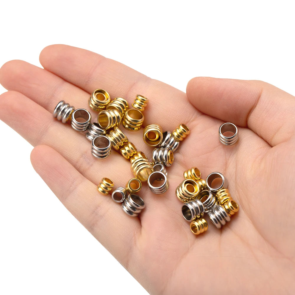 20pcs Stainless Steel Beads Grooved Column Beads Tube Spacer Beads Metal Loose Large Hole for DIY Cord Bracelet Necklace Jewelry Oasis Select