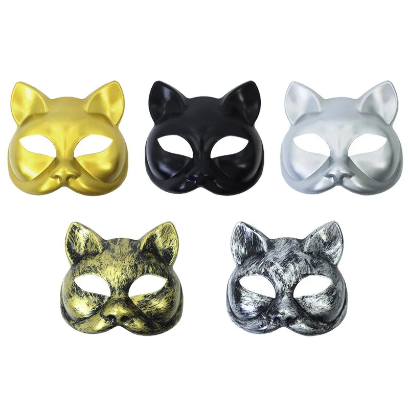 Vintage Cat Half Face Mask | PVC Masquerade Costume Prop