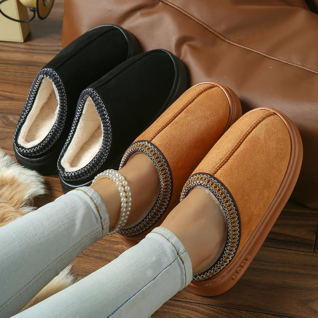 Ladies' cozy fleece slippers, soft-soled home winter warming shoes, men's indoor and outdoor shoes, elegant couple slippers Oasis Select