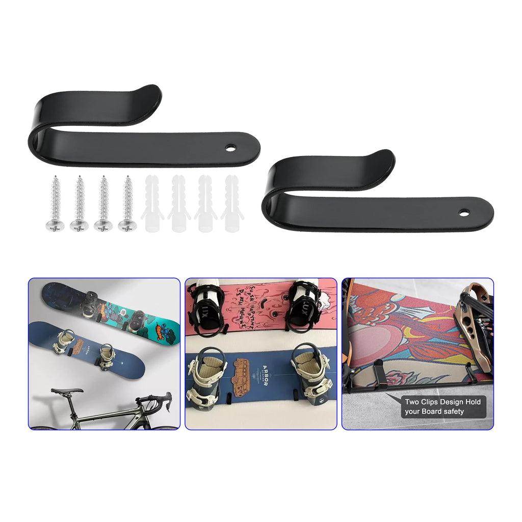 2Pcs Black Carbon Steel Snowboard Wall Mount Clips,Multi-Scene Display for Snowboard,Durable Storage Hanger,Angled Design Oasis Select