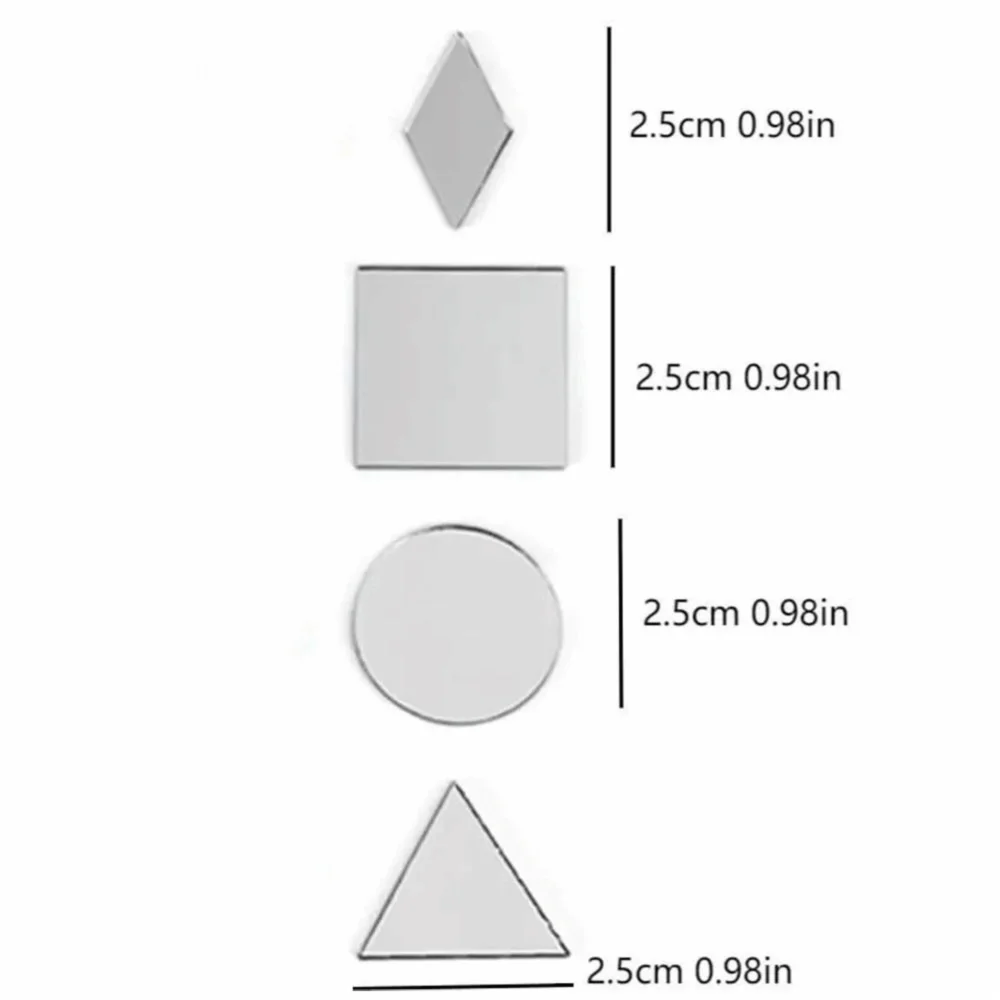 200PCS Multi Shape DIY Craft Mirror Stickers Round Square Triangle Diamond Heart Waterdrop Mirror Tiles Decals Adhesive Backing Oasis Select