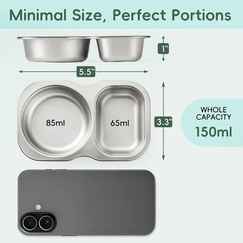4pcs 2 Compartment 304 Stainless Steel Snack Containers Leakproof Silicone Lids 5.3oz Reusable Salad Dressing Sauce Food Storage Oasis Select