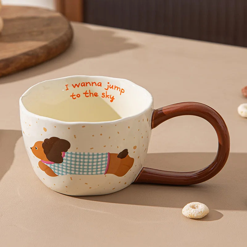 300ML Ceramic Mugs Coffee Cups Milk Tea Cup Ins Korean Style Oatmeal Breakfast Mug Drinkware Kitchen Afternoon Teacup Gifts Oasis Select Grid-dog 300ml