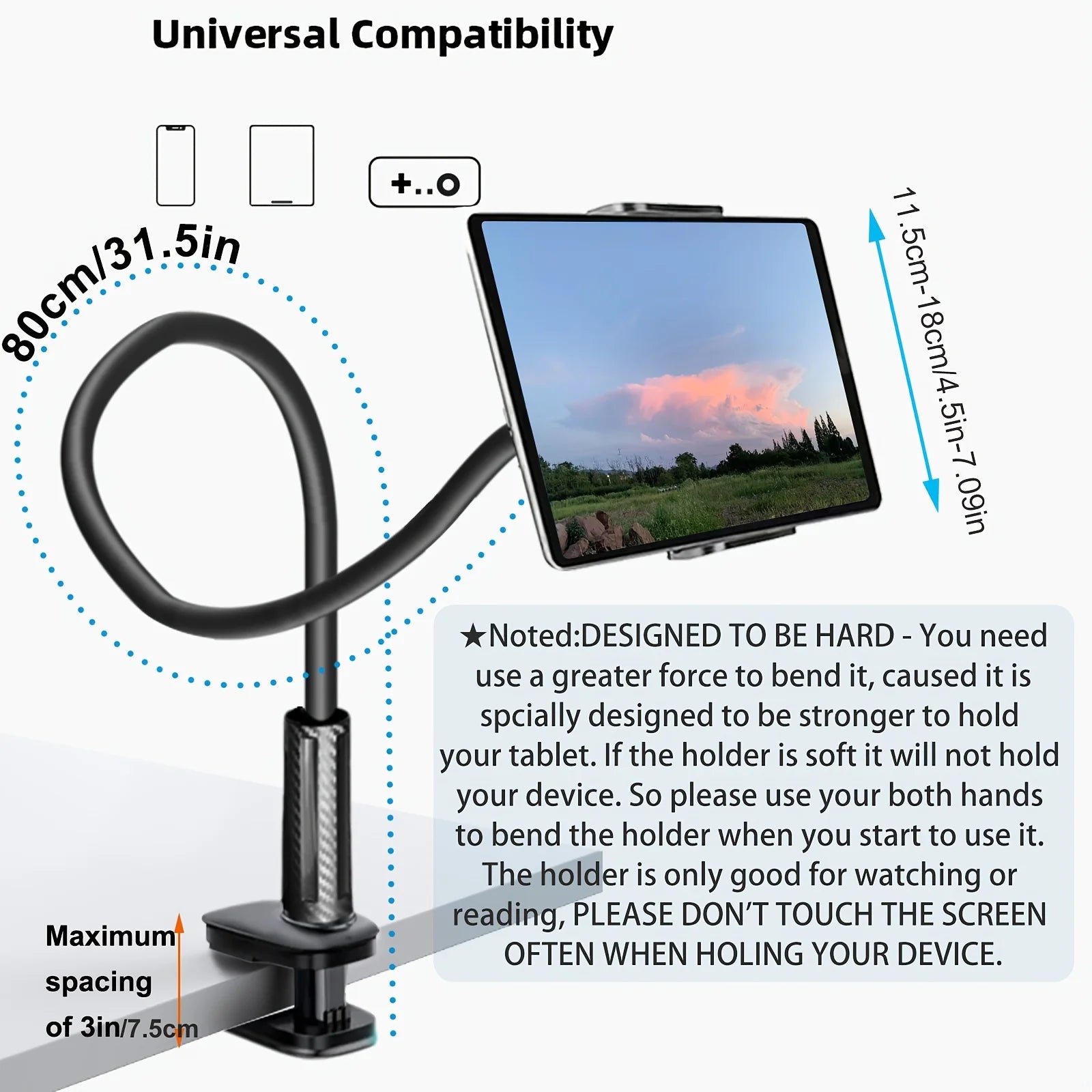 Universal 360-Degree Rotating Tablet Phone Holder with Adjustable Spiral Base, Flexible Stand for Desktop and Bed Use Oasis Select