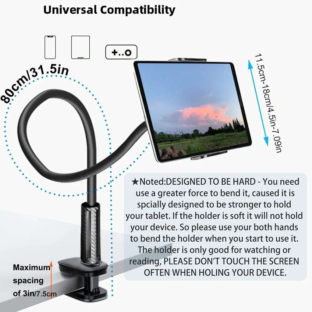 360 Rotating Tablet Phone Holder, Adjustable Phone Stand for Bed & Desk with Flexible Gooseneck, Universal Mount for IPhone Oasis Select