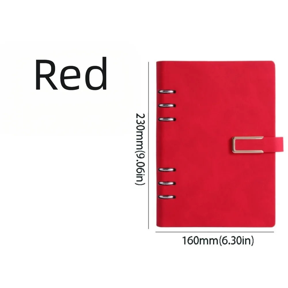 Detachable Metal Clip A5 Notebook 200 Pages 100 Sheets Loose Leaf Notebook Hardcover Leather Cover PU Hardcover Notebook Oasis Select Red without words