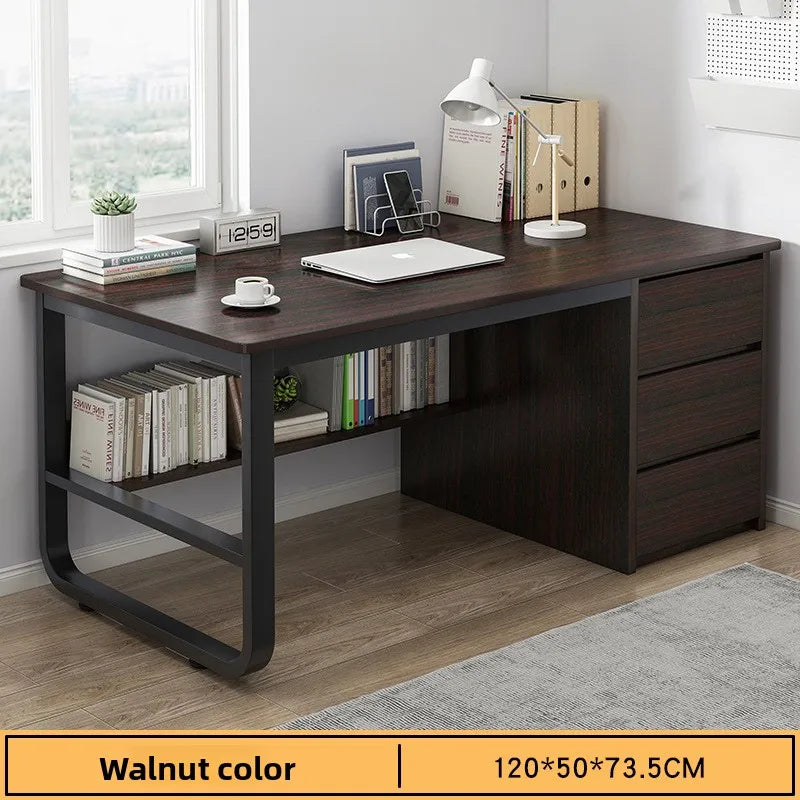 Desk Desktop Computer Desk Simple Home Desk Student Bedroom Bookshelf Integrated Writing Desk Oasis Select Walnut-120-50-A