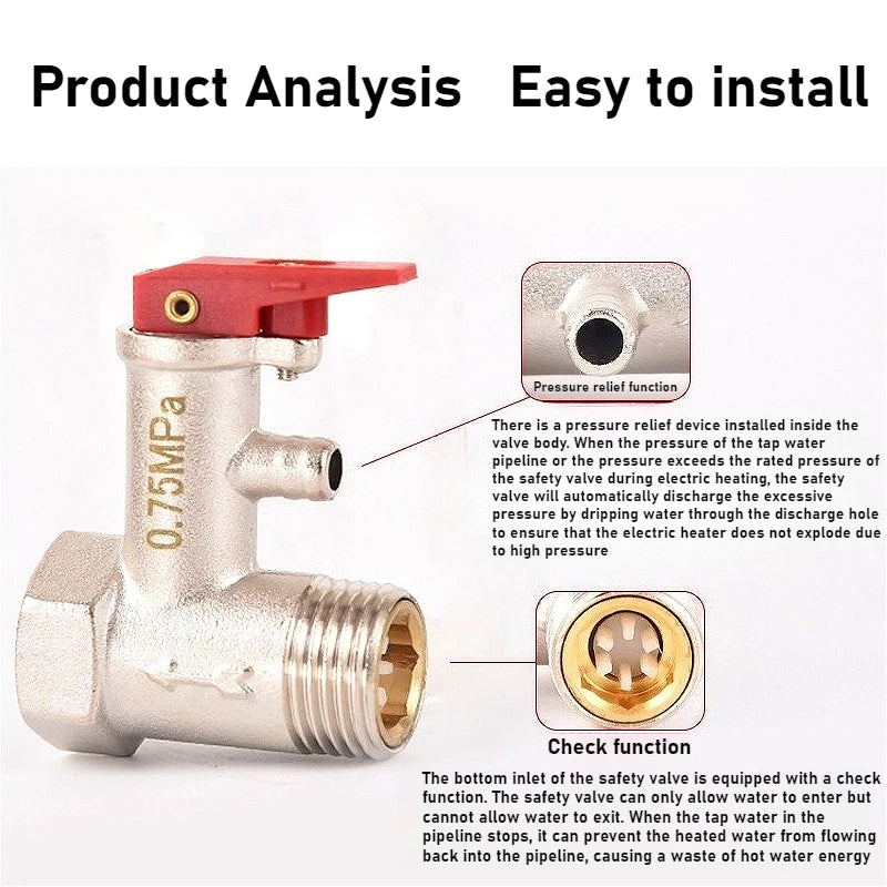 Durable Brass Safety Valve, Adjustable Pressure Relief Valve Protects Enclosed Water Systems From Overpressure Exhaust Fittings Oasis Select