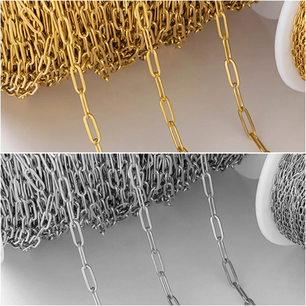 2meter 18K Gold PVD Plated Stainless Steel Paperclip Chains Oval Link Bulk for DIY Bracelet Necklace Jewelry Craft Making Oasis Select