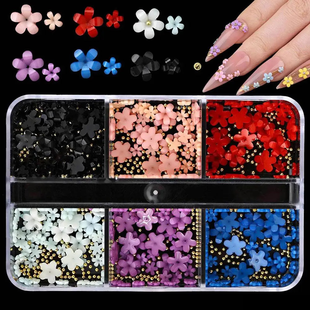 3D Acrylic Flower Nail Charms – Floral DIY Nail Art Decor Set Nail Art Charms Oasis Select C- 6 gird