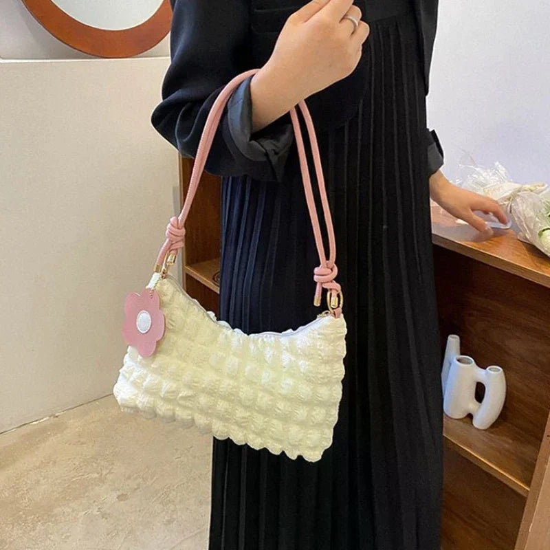 Women's Pleated Bubble Shoulder Bag – Y2K Casual Tote Purse