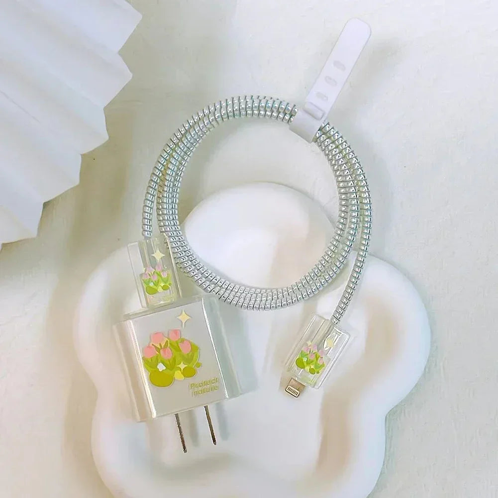 Cute Floral iPhone Charger & Cable Cover – TPU Protective Case
