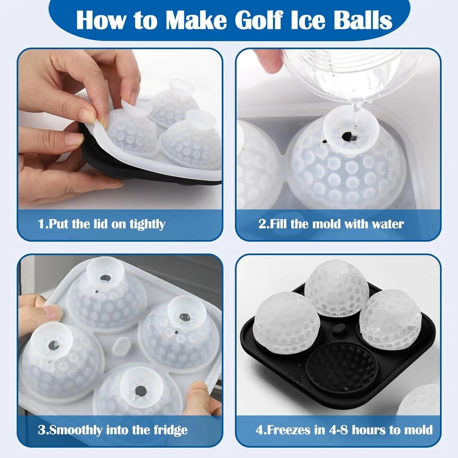 1-10PCS Ice Cube Mold 3D Golf Ice Puck Hockey Tray Mold Whiskey Silicone Ice Box Silicone Ice Tray Ice Hockey with Funnel Oasis Select