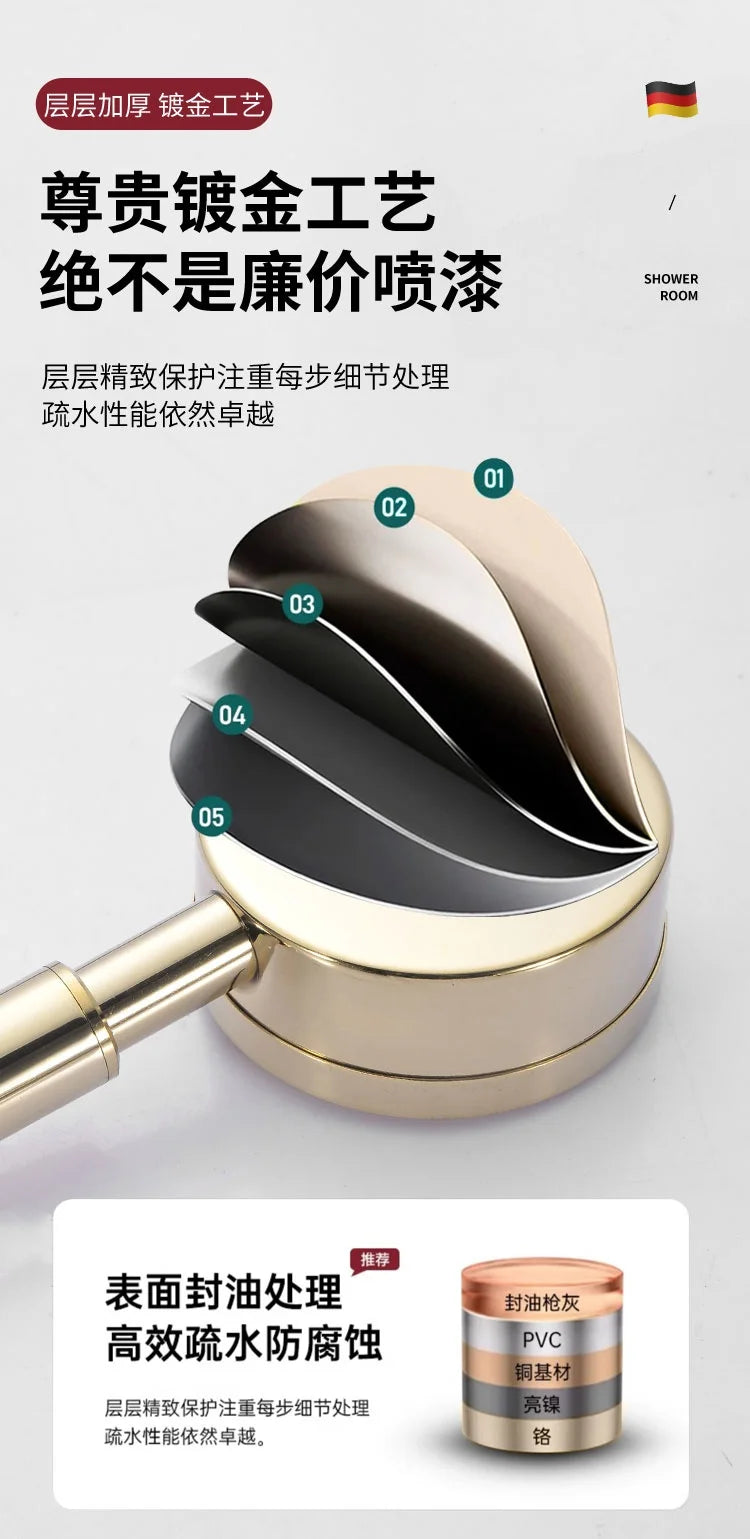 New Gold SUS 304 Stainless Steel Shower Head High Pressure Water Saving Sprayer Nozzle Set Rainfall Faucet Bathroom Accessories Oasis Select