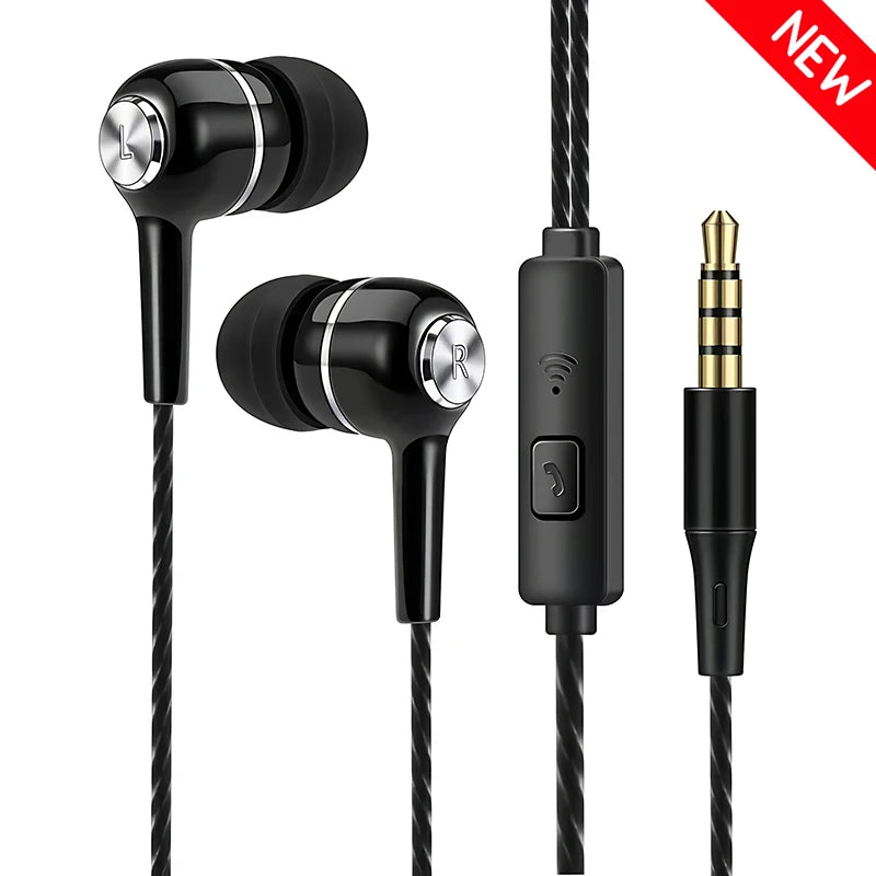 3.5mm Wired Earphone In Ear Headset HIFI Heavy Bass Earbuds Monitor Sports Headset Stereo Music Gaming Headphone With Microphone Oasis Select Black 1PCS