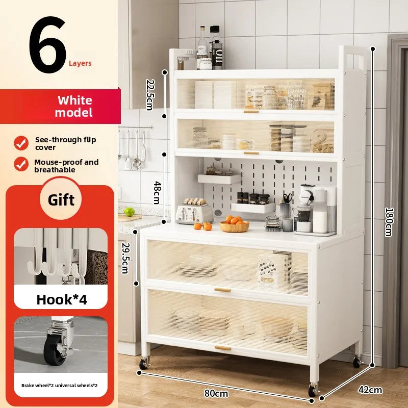Dustproof side cabinets, shelves, multi-layer floor cabinets, small appliances, microwave ovens, multifunctional storage racks Oasis Select 6-White-80