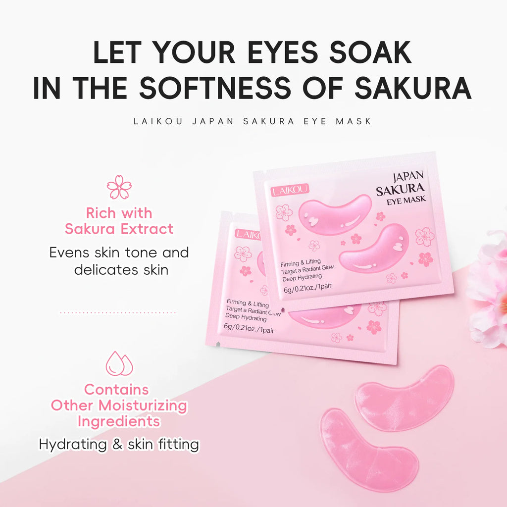 Sakura or Milk or 24K Gold Eye Mask Eye Patches Firming Moisturizing Nourishing Relieves Dark Circles Puffiness under Eyes Oasis Select