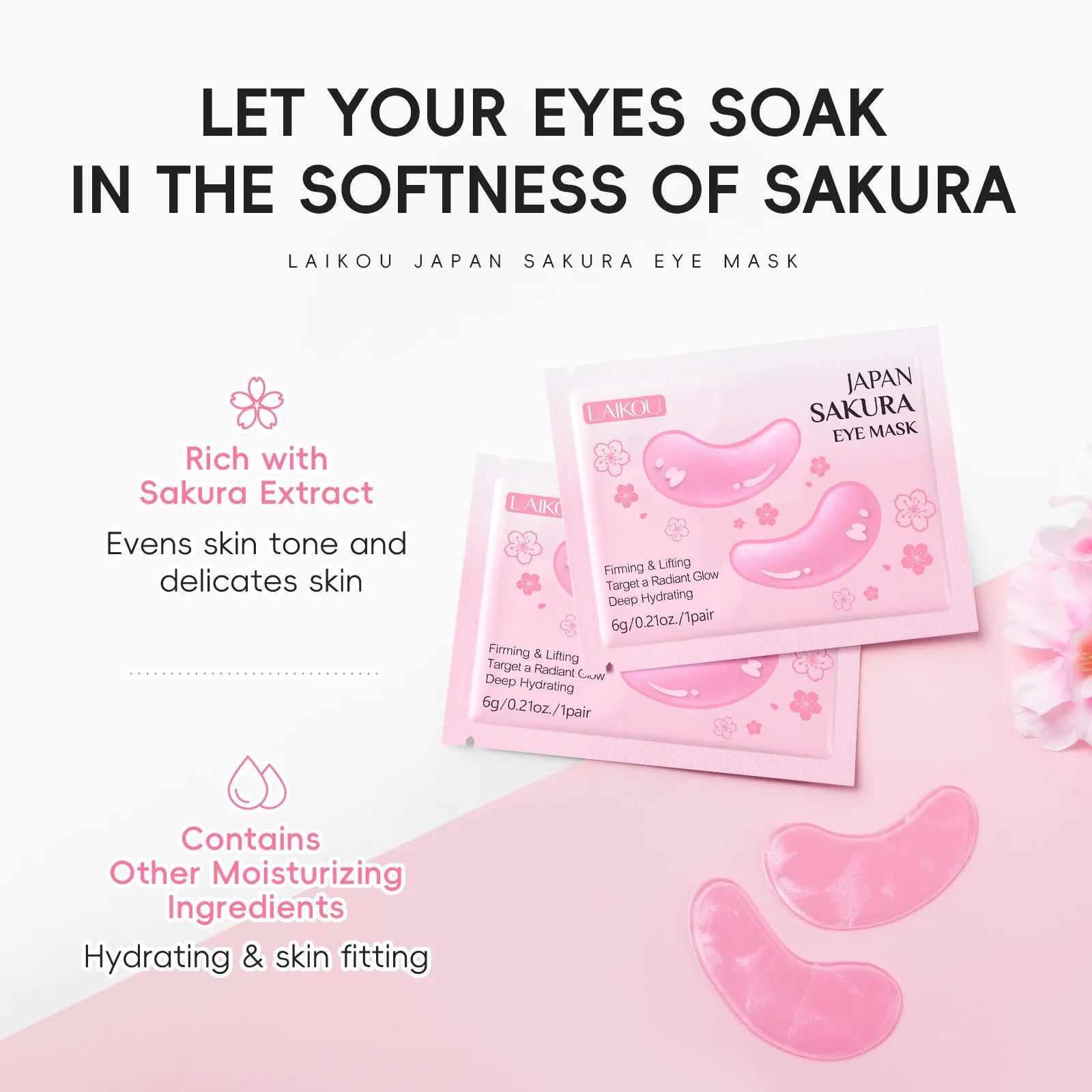 Sakura or Milk or 24K Gold Eye Mask Eye Patches Firming Moisturizing Nourishing Relieves Dark Circles Puffiness under Eyes Oasis Select