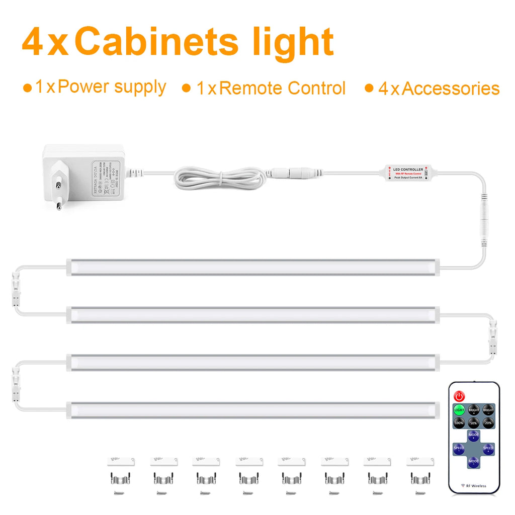 30/40/50CM Linkable Aluminium LED Tube Dimmable RF Remote Control Cabinet Light Bar Kitchen Wardrobe Storage Showcase Backlight Oasis Select 4PCS LED Light Bar WHITE 50cm|USA Power Plug