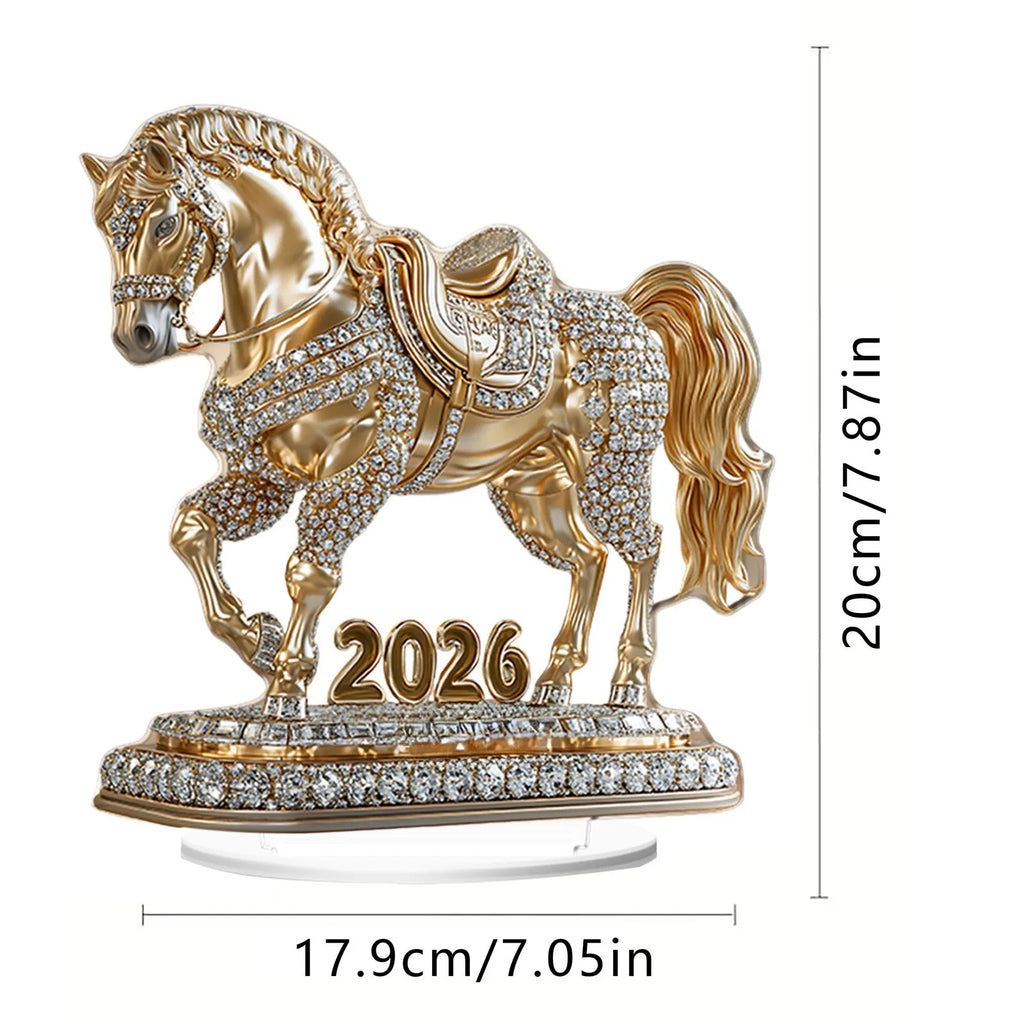 New 2026 Year of the Horse Zodiac Desktop Ornament 2D Flat Acrylic Horse Tabletop Sculpture Living Room Office Home Decoration Oasis Select Style 1