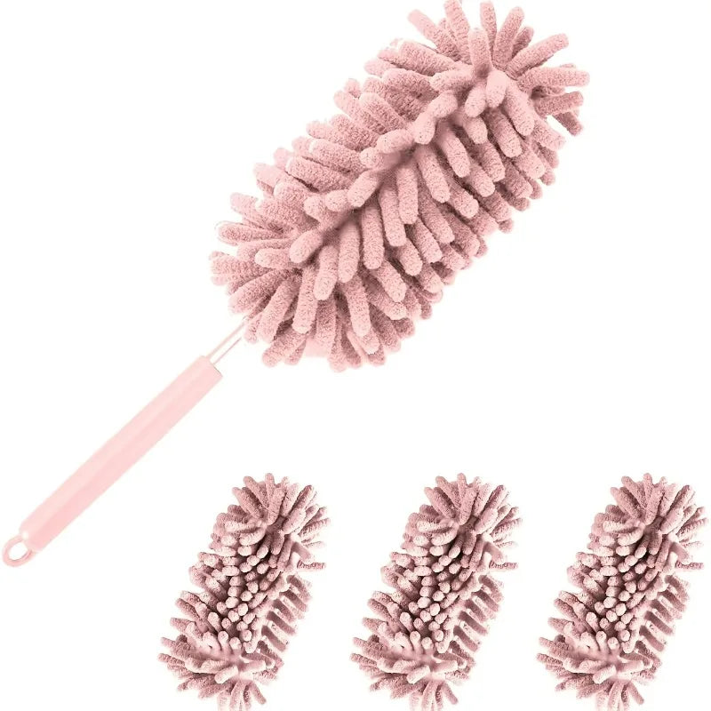 4-Pack Chenille Microfiber Duster Refills with Expandable Handle, Reusable & Washable, Soft Bendable Dry Dusters for Home & Car Oasis Select Pink
