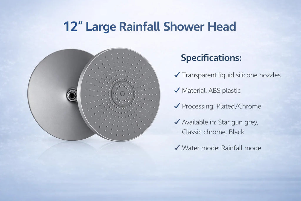12 Inch Rainfall Shower Head, Large Round High Pressure Top Sprayer, Air Pressurized Water Saving Showerhead for Bathroom SPA Oasis Select