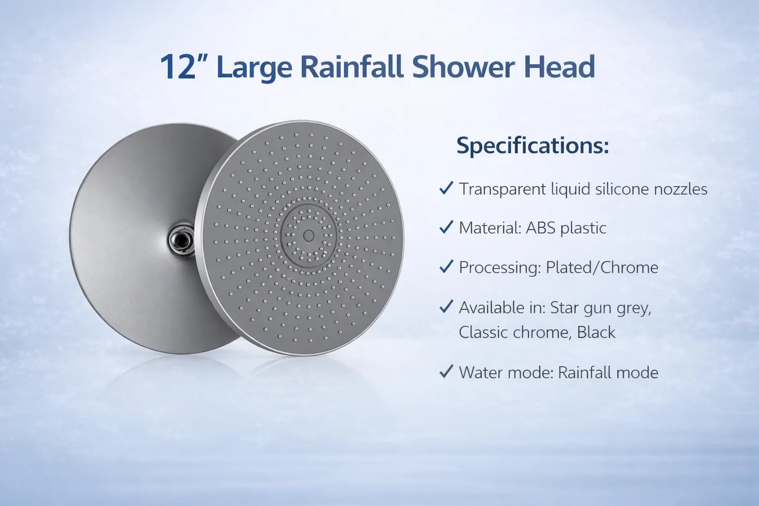 12 Inch Rainfall Shower Head, Large Round High Pressure Top Sprayer, Air Pressurized Water Saving Showerhead for Bathroom SPA Oasis Select
