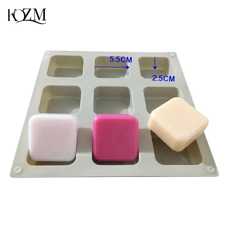 9-Cavity Silicone Soap Mold | Square Handmade Soap Bar Mold