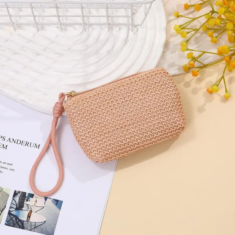 Straw Mini Coin Purse – Zipper Wallet & Card Holder for Women