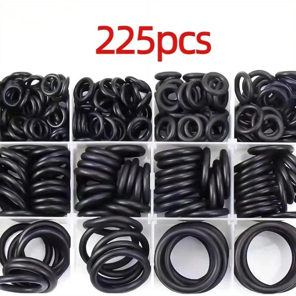 225Pcs Rubber O-Ring Assortment Kit Black Sealing Gasket Washer Universal Repair Set for Plumbing Automotive Oasis Select