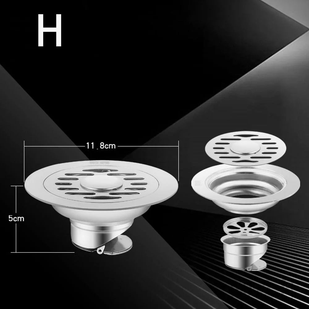 With Grid Grate Cover Shower Floor Drain Stainless Steel Round Dual-purpose Floor Drain Dectable Backflow Preventer Oasis Select 12cm-B