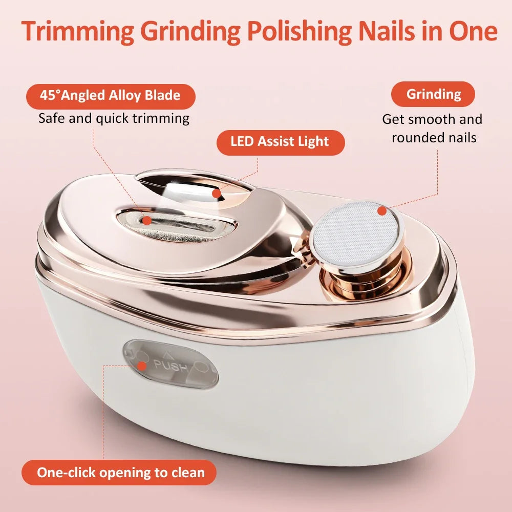 AFDEAL 2-in-1 Electric Nail Clipper & Polisher with LED Light