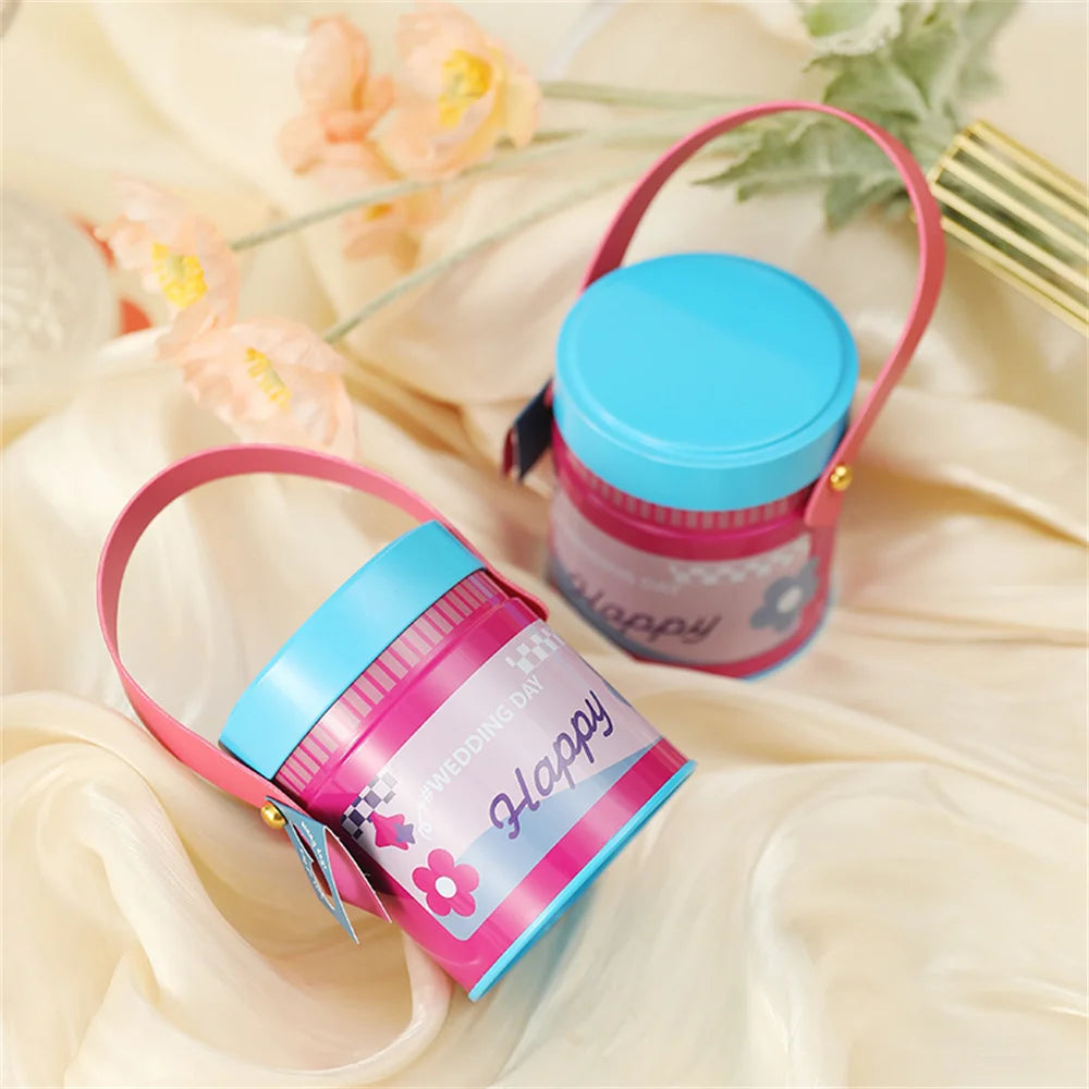 Wedding Tin Candy Box Round Storage Boxes Portable Handle Sugar Coffee Tea Tinplate Organizer Can Children Gifts Packaging Box Oasis Select