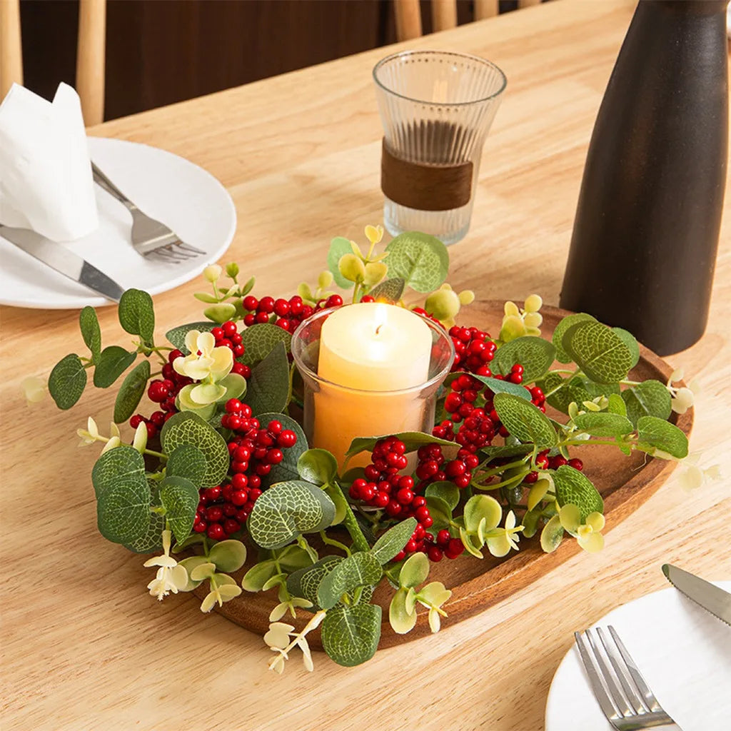 Artificial Christmas Candle Ring Wreath with Pine Cone Red Berries for Table Centerpiece Holiday Home Decoration Oasis Select