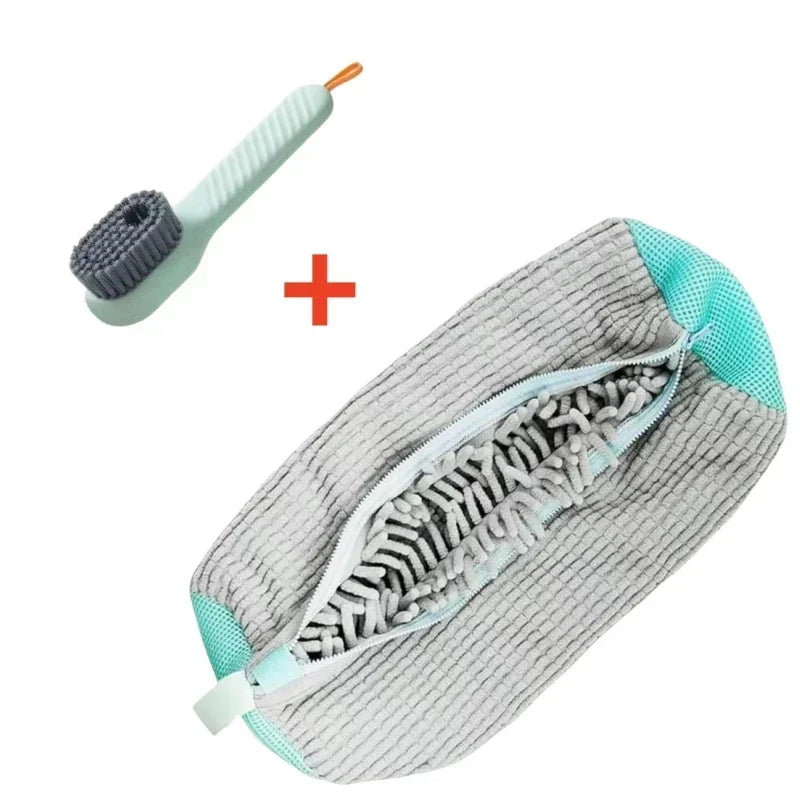 1/2/4PCS Shoe Washing Machine Bag with Liquid Shoe Brush Set Durable Laundry Shoe Bag and Soft Bristle Clean Brush for All Shoes Oasis Select 2PCS Set Gray