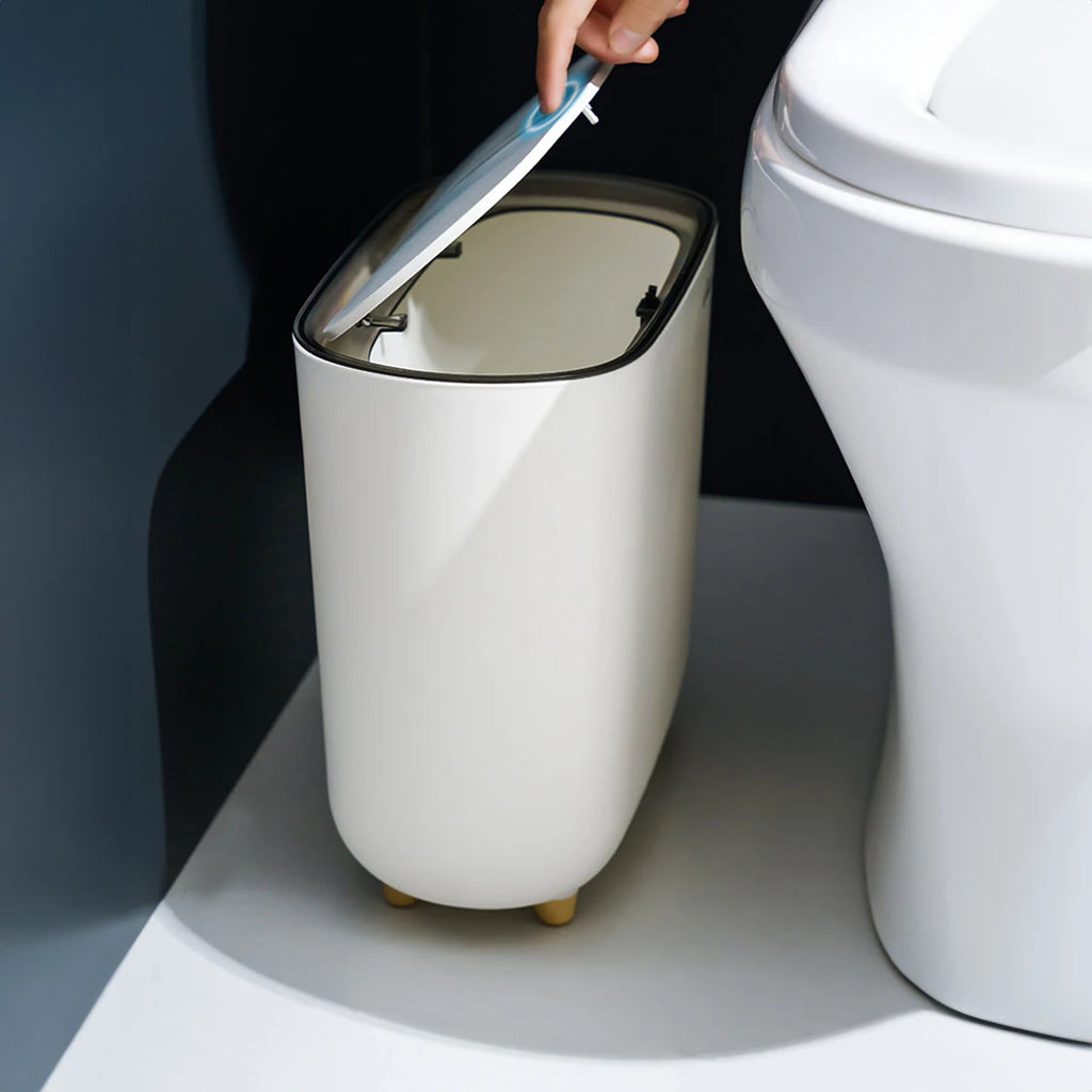 Narrow Shape Press Ring Trash Can with Lid for Bathroom Gap, Highlighting the Features of Garbage Classification Oasis Select