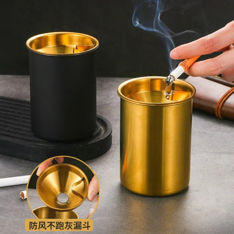Creative Stainless Steel Ashtray Household and Car Anti-fly Ash and Anti-drop Ashtray Bar Funnel with Lid Ashtray Oasis Select