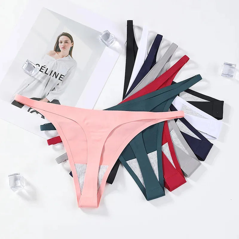 1-4Pcs Ice Silk Seamless Panties For Women Soft Thin Band Thongs Woman Satin Underwear Female Bikini Panties String Tangas Mujer Oasis Select