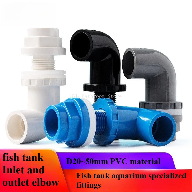 5pcs Elbow Drainage Connector Fish Tank OverflowI.D20~50mm PVC Aquarium Joints Water Inlet Outlet Supply Pipe DIY Drain Fittings Oasis Select