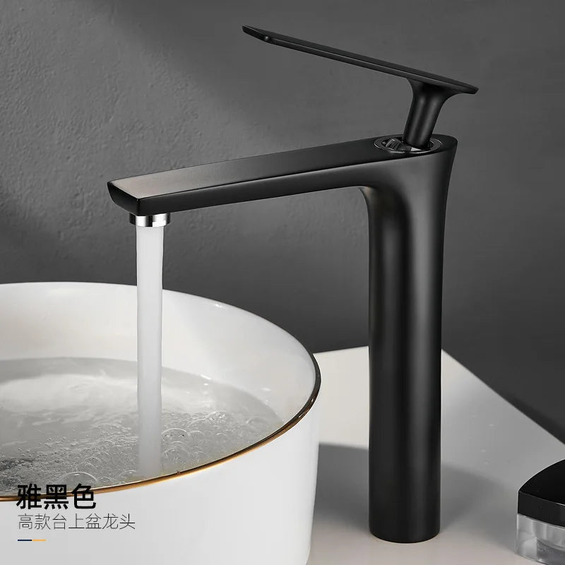 All Copper Black Gold Basin Faucet Sink Hot and Cold Faucet White Heightened Bathroom 1/2,3/8 Oasis Select A1 G1/2