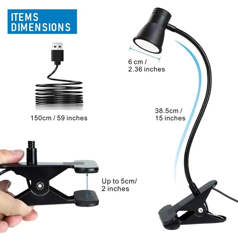 3 Colors Dimmable Desk Lamp Night Light Bedroom Bedside USB Table Lamp LED Clip Lamp Eye-protection LED Book Light Oasis Select